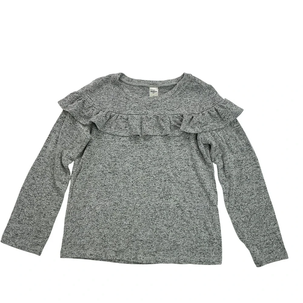 OshKosh Grey Knit Ruffle Top Kids Size 7 Long Sleeve Heathered GCL15234-AD-R